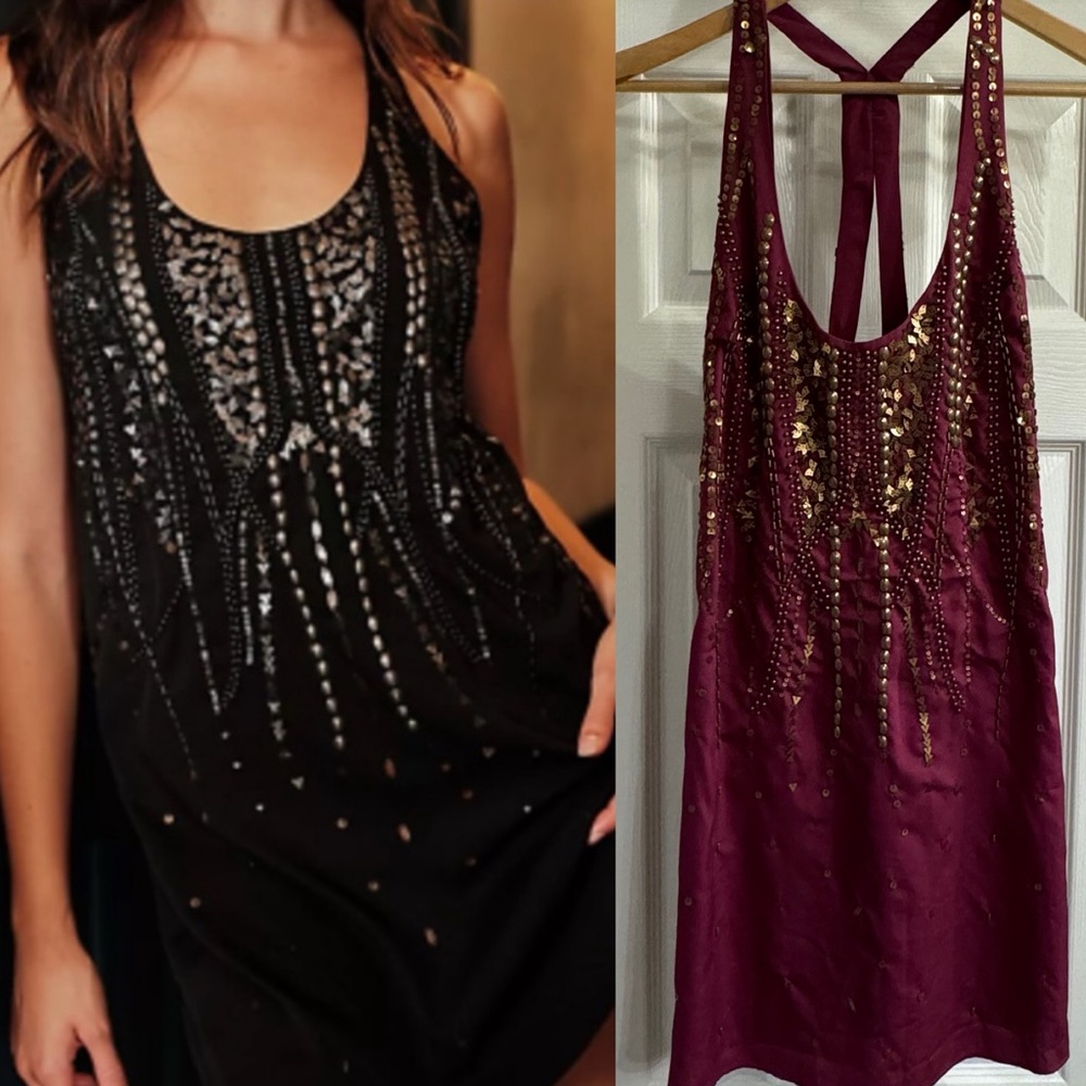 Free People Ella Embellished Beaded Slip Mini Dress